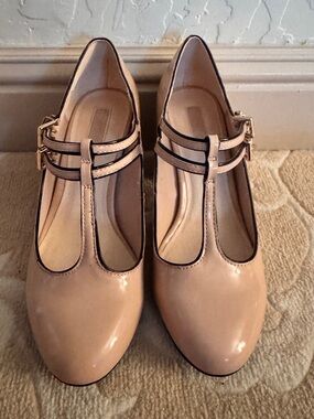 Topshop Nude Patent Double Strap Mary Jane Block Heel UK 4 / US 6 / EU 37 NWOB